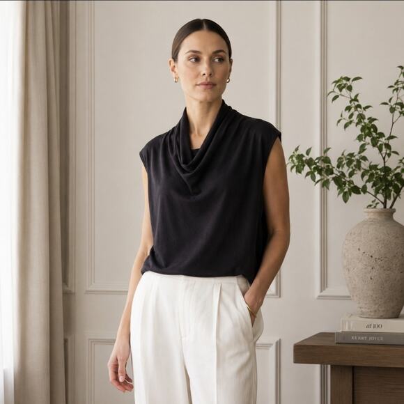The Row Tops - The Row Gayla Black Cashmere Mohair Cowl Neck Sleeveless Top Sz L Designer